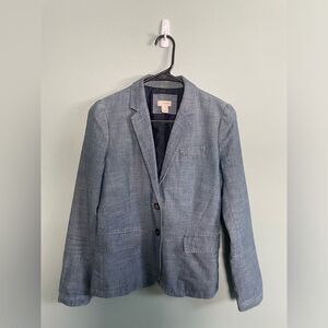 J.Crew Chambray Denim Two Button 100% Cotton Blazer SZ 0